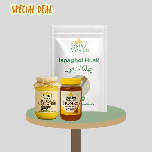 Desi Combo – Pure Desi Ghee+ Natural Honey  + Premium Isphaghol